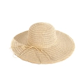 Beige wide-brim straw sun hat with frayed edges and delicate bow detail for women - One Size / Beige (CCB25016C)