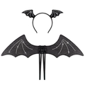 Set ali e cerchietto da pipistrello nero con strass luccicanti per cosplay di Halloween - Cerchietto Ali Pipistrello Strass (HGY24015+HAY24004)