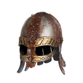 Viking middeleeuwse helm met bloedvlekken en verweerde neusbescherming bepantsering - Brons (KCA24001C)