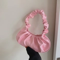 Sweet pink macaron cloud dumpling handbag with ruched handle and pleated PU leather - Pink