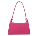 Fashionable rose pink baguette shoulder bag with slim straps and golden text - Rose Red