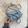 Light blue pleated cloud bag with woven handle and gold clasp for women - Blue
