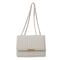 Elegant cream quilted crossbody bag with gold chain strap and metallic clasp closure - White