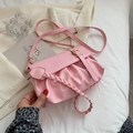 Pink ruched cloud shoulder bag made of PU leather with decorative woven chain strap - Pink