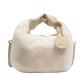 Sac à main en fausse fourrure blanc crème avec anse en cuir plissé et chaîne dorée - Blanc Cassé