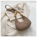 Chic light coffee crescent underarm bag with crocodile pattern and gold chain strap - Khaki