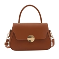 Classic caramel brown vintage handbag with a gold circular buckle and a top handle - Brown