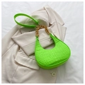 Neon green crocodile texture underarm bag with gold chain strap on beige blazer - Green