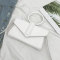 Minimalist white envelope bag with large circular handle and adjustable shoulder strap - White
