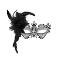 Maschera veneziana nera in metallo traforato con strass e piume nere per feste di gala - Maschera da Festa con Fiore Nero (HDDG22405)
