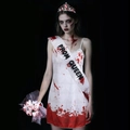Στολή Halloween ματωμένη βασίλισσα χορού με φόρεμα κορδέλα στέμμα και ανθοδέσμη - L/XL / Φόρεμα, Στέμμα, Κορδέλα και Μπουκέτο Νύφης Φαντάσματος (HFUJ24970+HKY24024A)