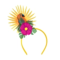 Tropische hoofdband met roze bloemen, papegaai en monstera bladeren voor Hawaii-feest - Papegaai Bloem Hoofdband (CADG24772)