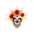 Masque de crâne EVA Jour des Morts avec motifs floraux et couronne de roses rouges - Masque à attaches Jour des morts (HDA24026) / Jaune