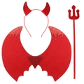 Rood duivelskostuum met glittervleugels, hoorns hoofdband en drietand voor Halloweenfeestjes - Eén maat / Rode Set met Haarrand, Vleugels en Drietand (HGA23013)