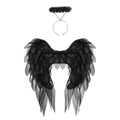 Schwarze Organza Engelsflügel und Heiligenschein Stirnband für Cosplay Kostüme - Schwarzes Set (Flügel + Stirnband)
