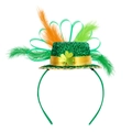 Saint Patrick's Day headband with green sequin mini top hat, clovers, and feathers - Shamrock Feather Hat Style (SAA23013)