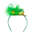 Cerchietto con mini cappello verde di paillettes con trifoglio e piume per San Patrizio - Taglia unica / Cerchietto Mini Cappello In Rete Con Trifoglio