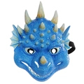 Blue dragon mask for children featuring scale texture and yellow horns for Halloween cosplay - Cartoon Blue (HNE19014)