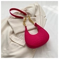Magenta crescent underarm bag with crocodile texture and gold chain detail - Rose Red