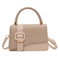 Elegant pale pink PU leather square bag with shimmering glitter flap and chic square buckle - Khaki