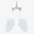Ensemble serre-tête licorne et ailes pour enfants avec nœud arc-en-ciel et paillettes - Combinaison Bandeau Licorne et Ailes (EAL24024+EGB24297)