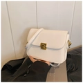Minimalist beige crossbody bag with gold metal buckle and leather shoulder strap - White