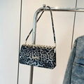 Chic grey leopard print rectangle baguette bag with elegant golden metal buckle - Black and Grey Leopard Print