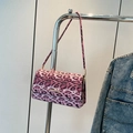 Pink leopard print baguette bag with golden hardware and matching shoulder strap - Pink Leopard