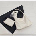Off-white faux leather Hobo bag set with large tote and matching zipper pouch - Main Bag And Pouch Set / Off White