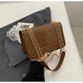 Deep brown chain shoulder bag featuring V-shaped stitching and gold-tone metal hardware - Brown