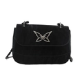 Trendy zwarte Y2K crossbody tas met zilveren vlinderlogo en een metalen ketting - Zwart