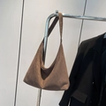 Brown frosted leather hobo shoulder bag with wide strap and minimalist slouchy silhouette - Coffee