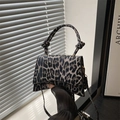 Borsa leopardata retrò con manico a nodo e tracolla sottile per donna alla moda - Nero