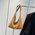 Minimalist camel suede hobo shoulder bag with a matte texture for fall and winter - Brown