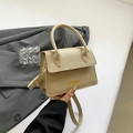 Sac à main beige chic texture litchi avec texte Fashion et bandoulière réglable - Kaki