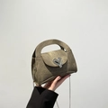 Vintage khaki small square crossbody bag with silver heart buckle and metal chain strap - Brown