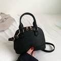 Classic black crocodile pattern shell bag with elegant gold hardware and shoulder strap - Black