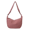 Minimalist pink corduroy hobo crossbody bag with adjustable wide shoulder strap for daily use - Pink