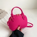 Chic rose red shell bag with crocodile texture and adjustable golden strap - Rose Red