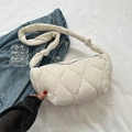 Chic quilted crossbody bag in creamy white nylon with a unique knotted shoulder strap - White