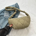 Olive green quilted crescent bag with S-stitch pattern and comfortable wide shoulder strap - Green