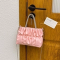 Rosa Faltenhandtasche mit glitzernden Strassgriffen und silberner Kette für Damen - Rosa