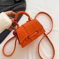 Minimalist orange woven crossbody bag with gold hardware and top handle for women - Orange Red