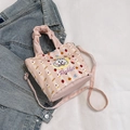 Borsa a secchiello rosa in tela con stampa a coniglio e manico a nuvola increspato - Rosa