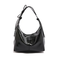 Elegante borsa hobo nera lucida con tracolla regolabile e finitura a specchio - Nero