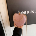 Pink glitter heart evening bag with gold chain and large crystal clasp for women - Pink