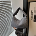 Dark gray corduroy half-moon tote bag with stylish knot handle for casual wear - Gray