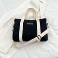 Borsa tote in tela nera minimalista con stampa FASHION e tracolla regolabile crema - Nero
