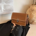 Vintage brown leather crossbody bag with gold bead trim and ethnic embroidered strap - Brown