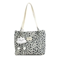 Chic black and white leopard print tote bag with leather straps and cloud charm - Beige with Pendant